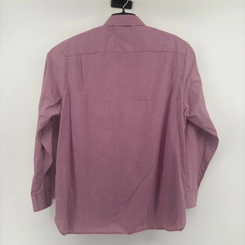 Banana Republic Mens L Burgundy Gingham Cotton Button Down Shirt 16-16.5
